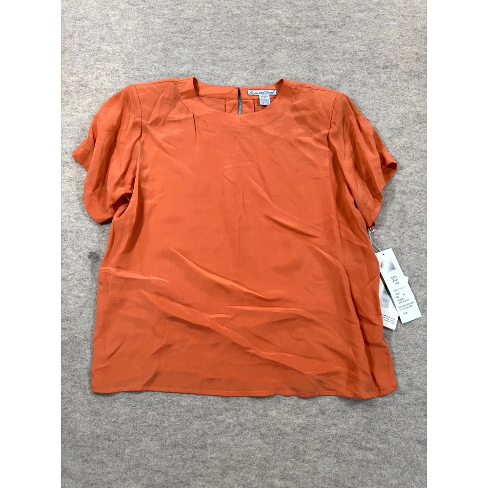 Anna And Frank Blouse Womens PM Petite Medium Burnt Orange Silk Keyhole P50027